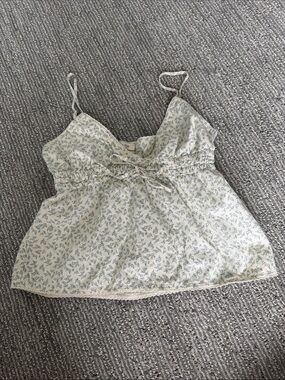 White Floral Smocked Tie-Front Cami